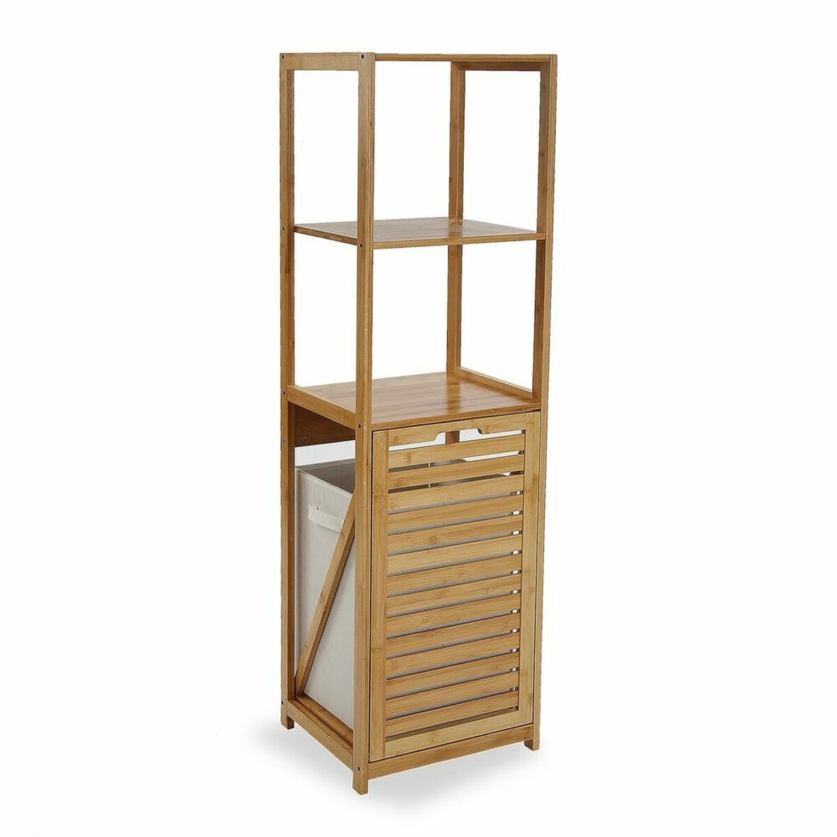 Badezimmerregal Versa – Bambus, MDF & Textil, 130 cm