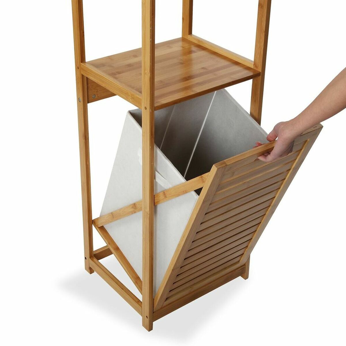 Badezimmerregal Versa – Bambus, MDF & Textil, 130 cm