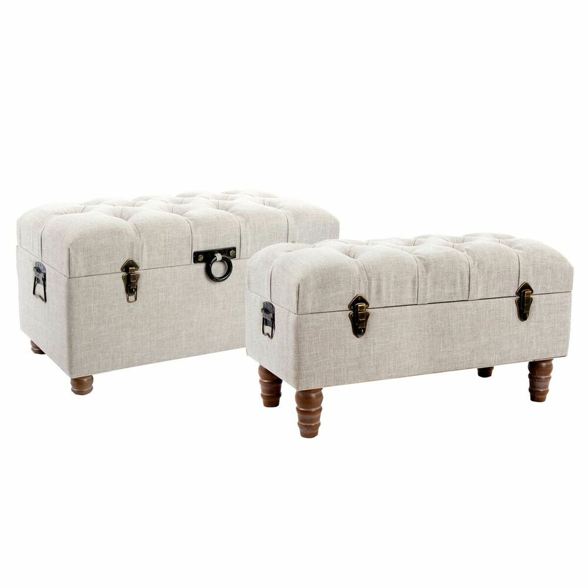 2er-Set Truhenbänke „Loft“ – Beige, Holz, Stauraum, 81 x 42 x 43 cm