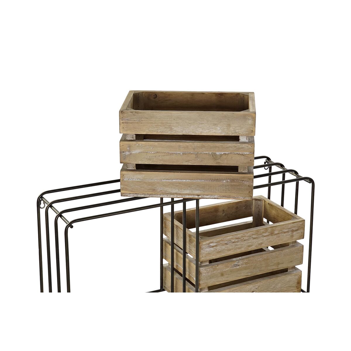 Wandregal im Cottage-Stil mit 4 Holzkisten – Metall & Holz