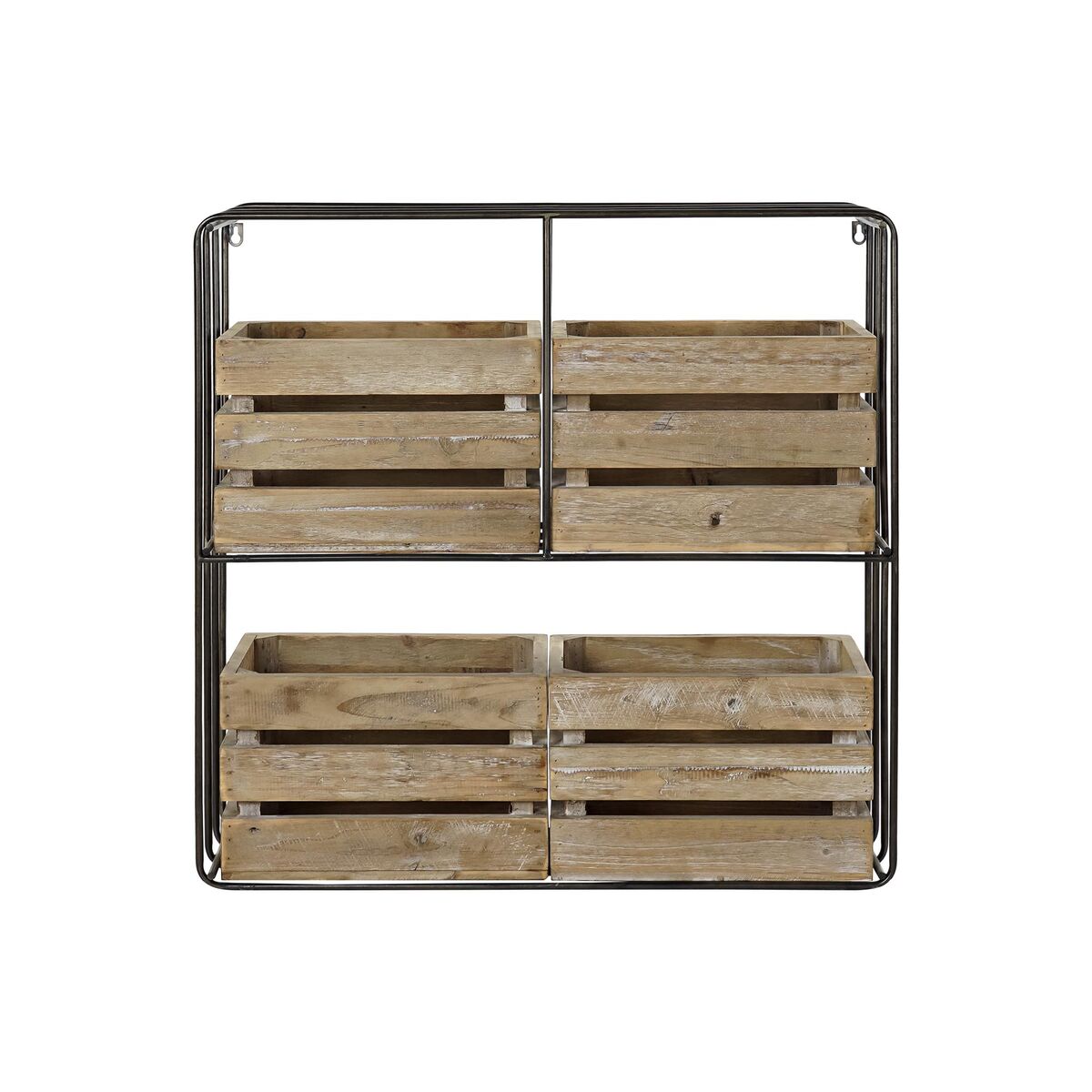Wandregal im Cottage-Stil mit 4 Holzkisten – Metall & Holz