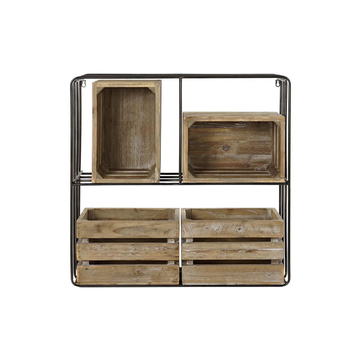 Wandregal im Cottage-Stil mit 4 Holzkisten – Metall & Holz