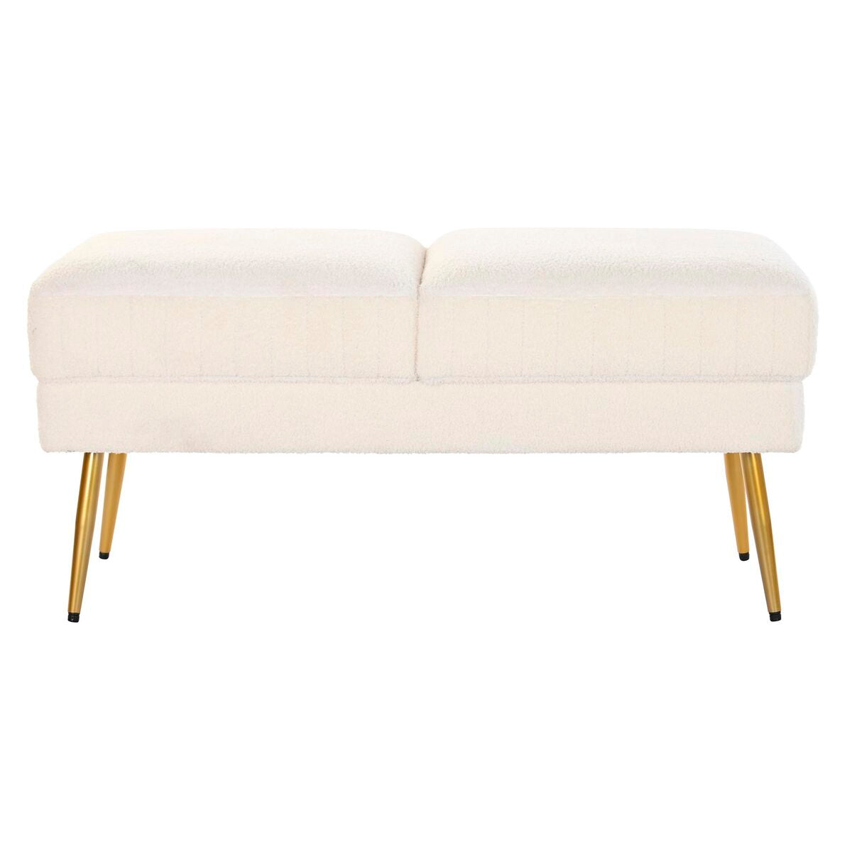 Design-Sitzbank „White Wool“ – Weißer Bouclé-Stoff & Metallfüße