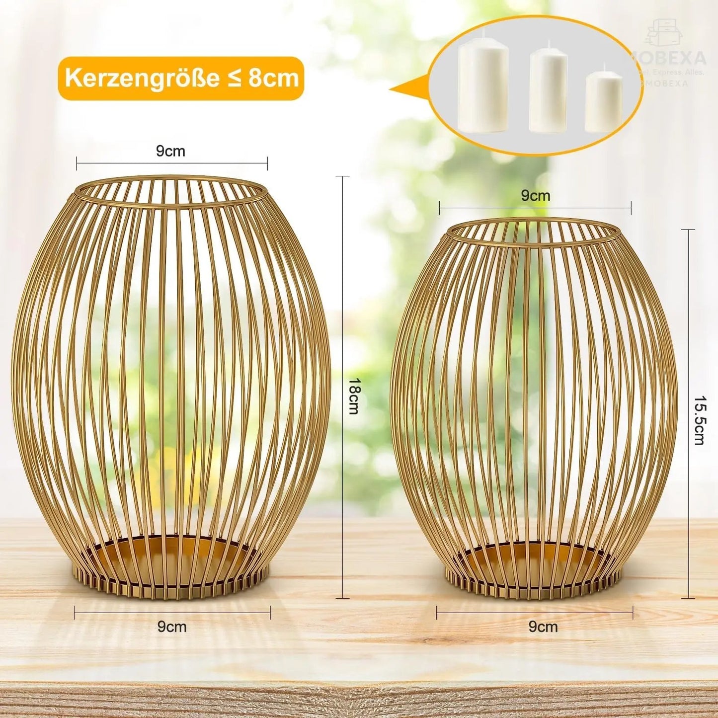 GoMaihe Oval Candle Holder Set of 2, 14 x 15.5 cm and 16 x 18 cm Metal Decorative Candle Holder Creative Vintage Candle Stand for Christmas Wedding Meal, Black, Reusable MOBEXA