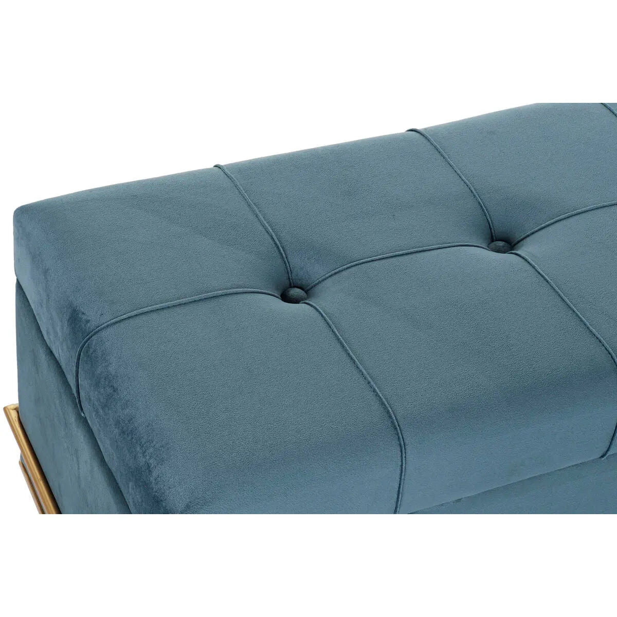 3er-Set Sitzbänke & Hocker „Velvet Blue“ – Samt, Metall, Stauraum Bigbuy