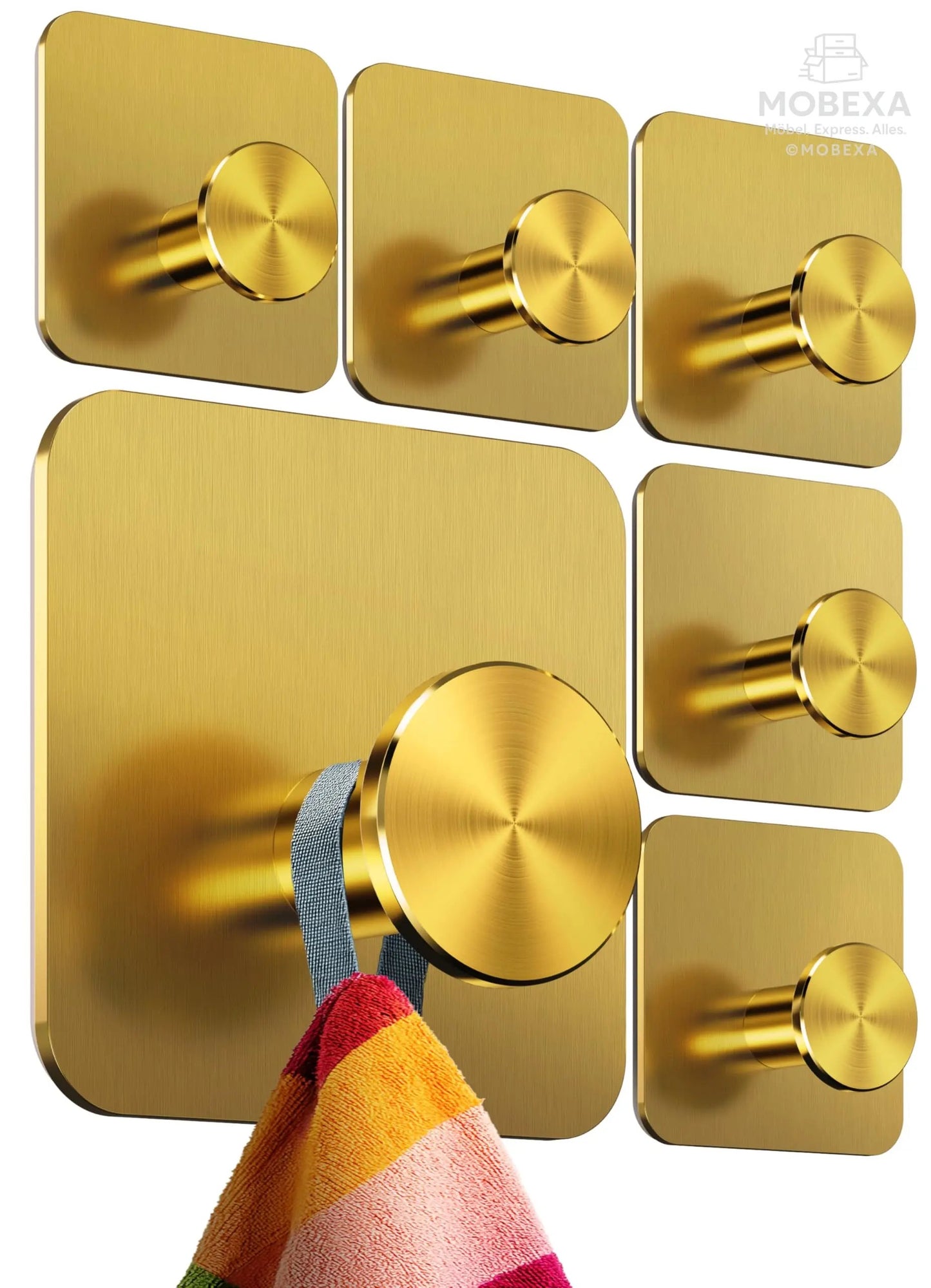 4smile Towel Rail without Drilling, Set of 6, Black - Bathroom Towel Holder Made of Stainless Steel, Functional Adhesive Hooks, High Load Capacity - Waterproof Hooks for Bathroom, Hooks Self-Adhesive MOBEXA