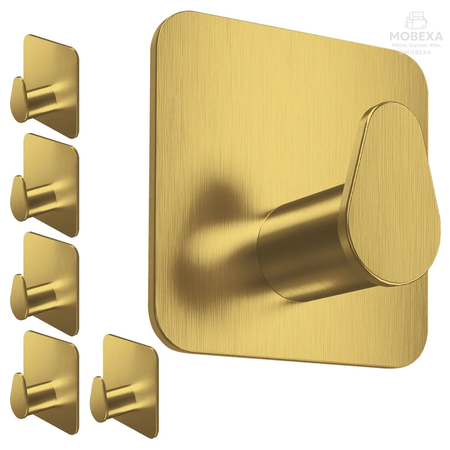 4smile Towel Rail without Drilling, Set of 6, Black - Bathroom Towel Holder Made of Stainless Steel, Functional Adhesive Hooks, High Load Capacity - Waterproof Hooks for Bathroom, Hooks Self-Adhesive MOBEXA