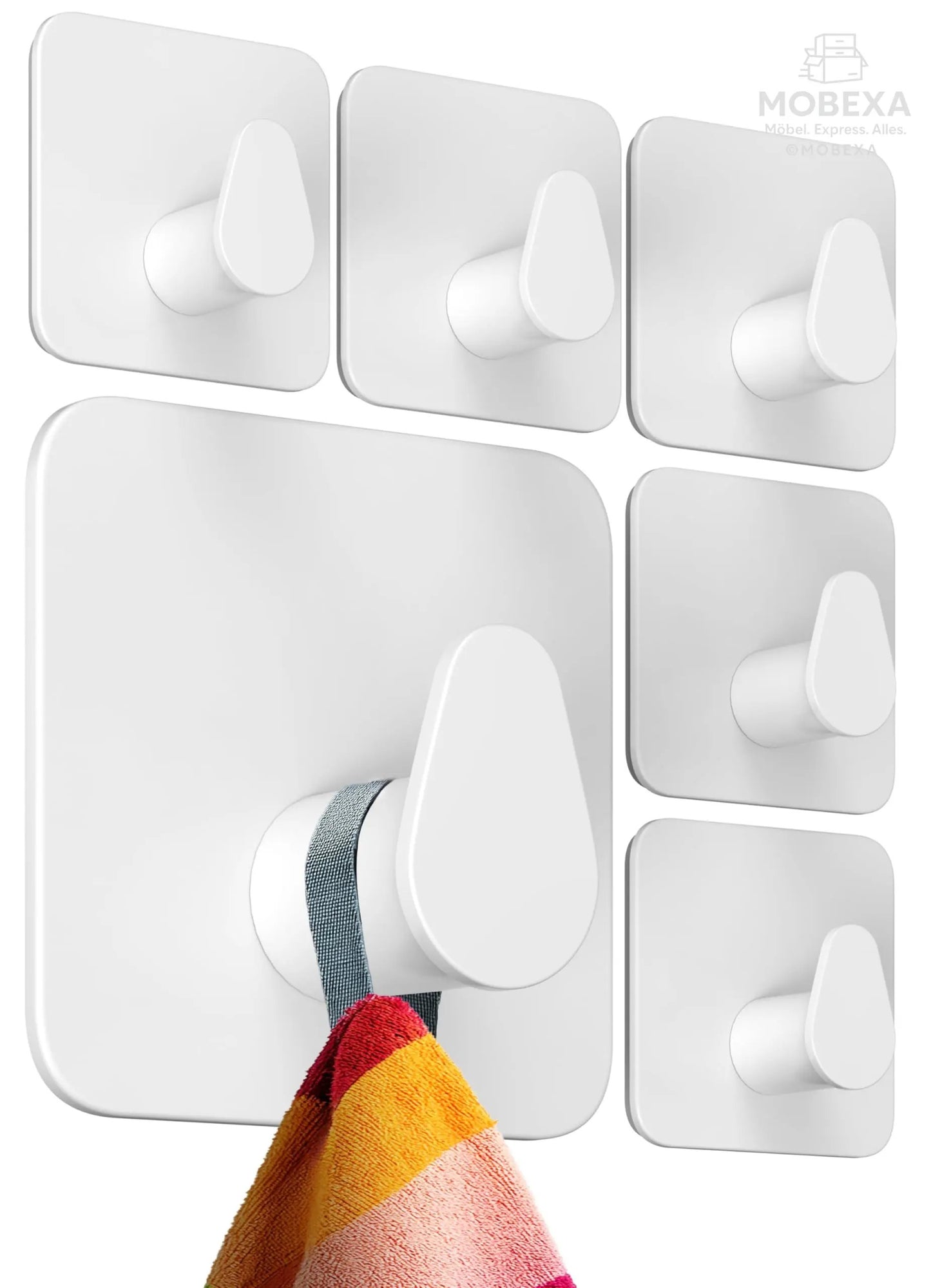 4smile Towel Rail without Drilling, Set of 6, Black - Bathroom Towel Holder Made of Stainless Steel, Functional Adhesive Hooks, High Load Capacity - Waterproof Hooks for Bathroom, Hooks Self-Adhesive MOBEXA