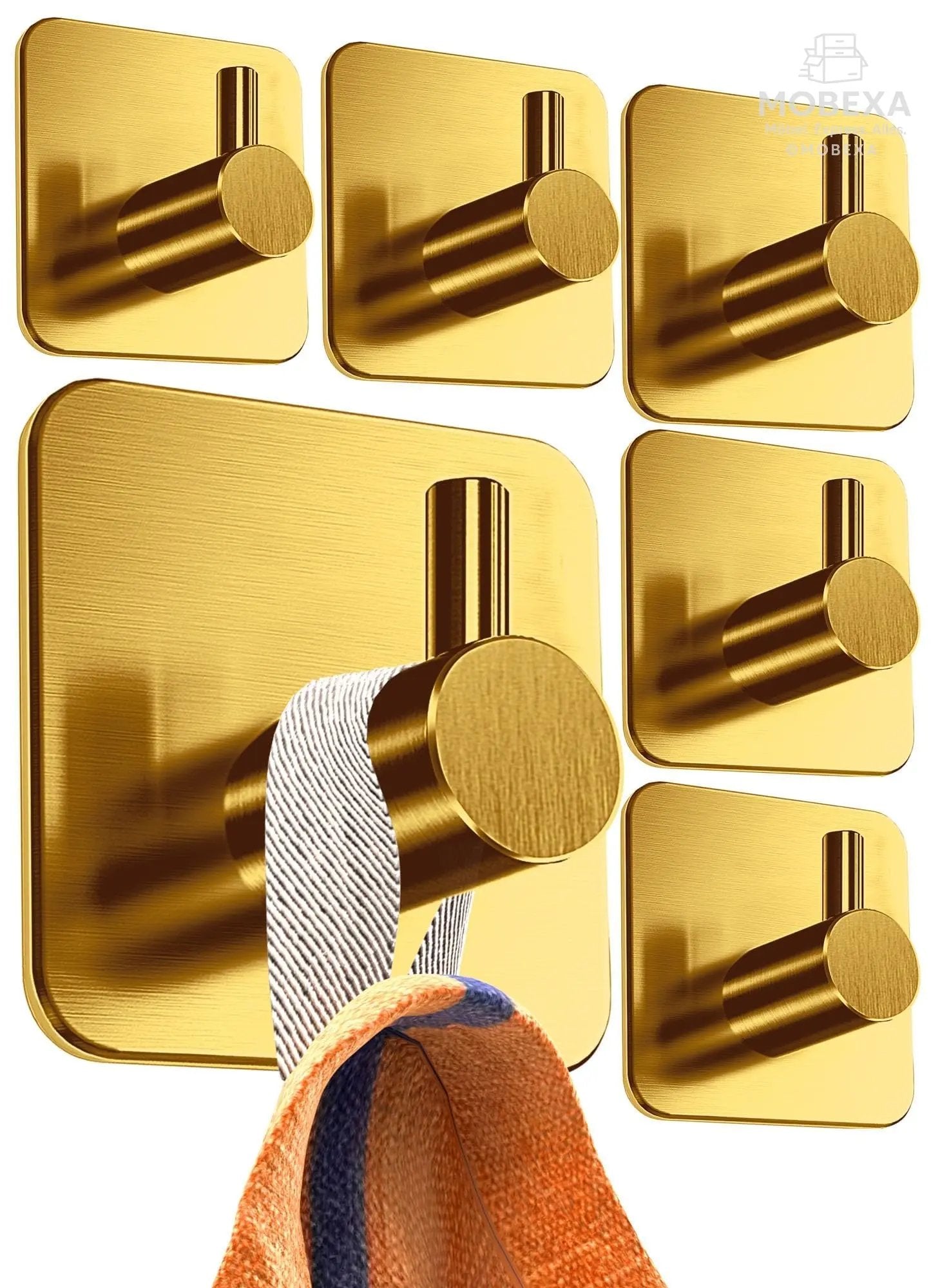 4smile Towel Rail without Drilling, Set of 6, Black - Bathroom Towel Holder Made of Stainless Steel, Functional Adhesive Hooks, High Load Capacity - Waterproof Hooks for Bathroom, Hooks Self-Adhesive MOBEXA