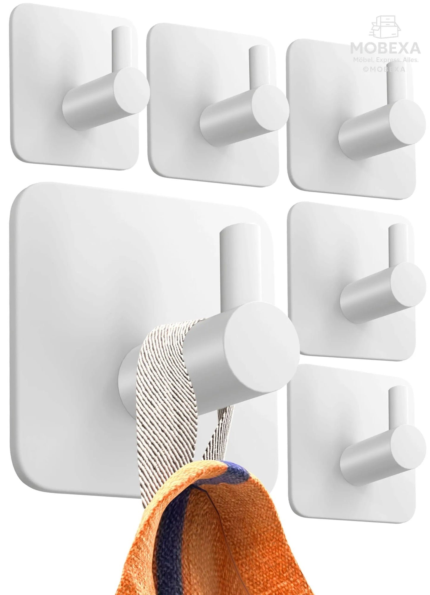 4smile Towel Rail without Drilling, Set of 6, Black - Bathroom Towel Holder Made of Stainless Steel, Functional Adhesive Hooks, High Load Capacity - Waterproof Hooks for Bathroom, Hooks Self-Adhesive MOBEXA