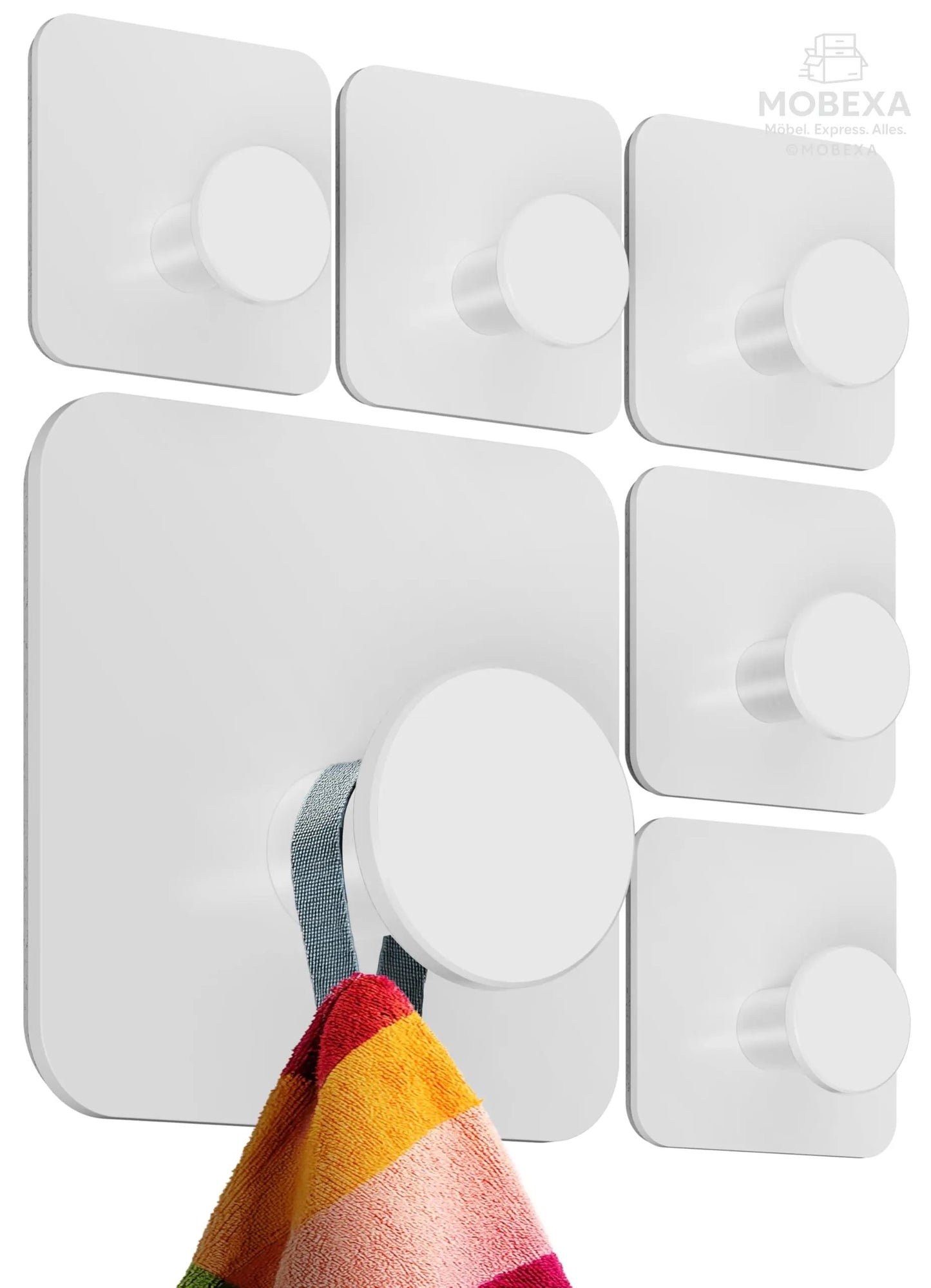 4smile Towel Rail without Drilling, Set of 6, Black - Bathroom Towel Holder Made of Stainless Steel, Functional Adhesive Hooks, High Load Capacity - Waterproof Hooks for Bathroom, Hooks Self-Adhesive MOBEXA