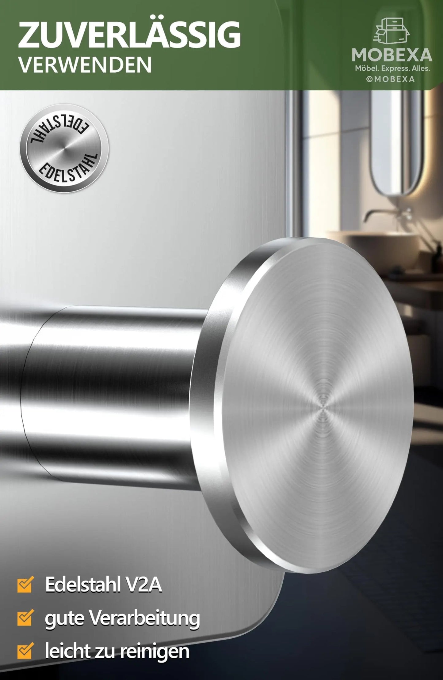 4smile Towel Rail without Drilling, Set of 6, Black - Bathroom Towel Holder Made of Stainless Steel, Functional Adhesive Hooks, High Load Capacity - Waterproof Hooks for Bathroom, Hooks Self-Adhesive MOBEXA