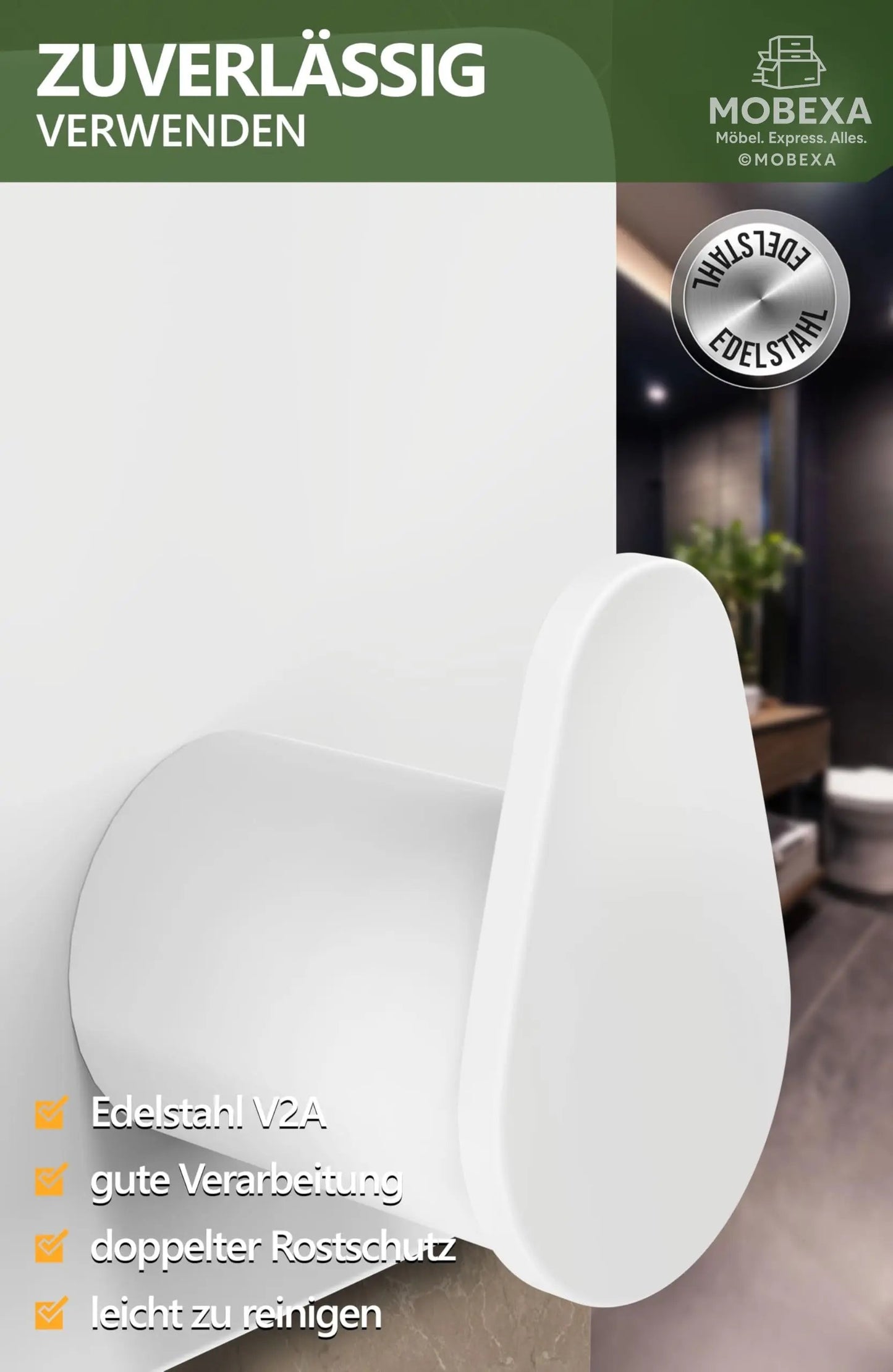 4smile Towel Rail without Drilling, Set of 6, Black - Bathroom Towel Holder Made of Stainless Steel, Functional Adhesive Hooks, High Load Capacity - Waterproof Hooks for Bathroom, Hooks Self-Adhesive MOBEXA