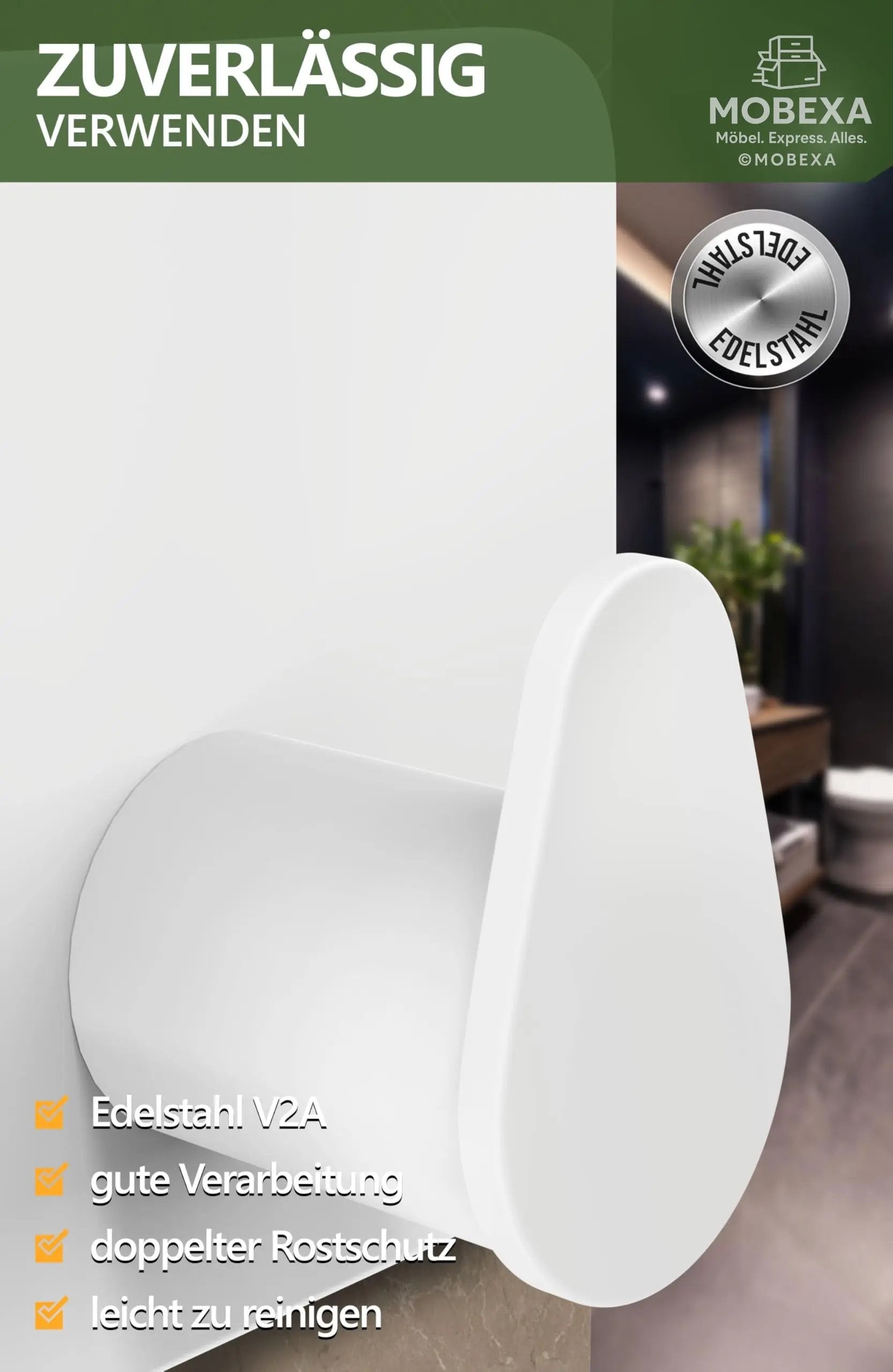 4smile Towel Rail without Drilling, Set of 6, Black - Bathroom Towel Holder Made of Stainless Steel, Functional Adhesive Hooks, High Load Capacity - Waterproof Hooks for Bathroom, Hooks Self-Adhesive MOBEXA