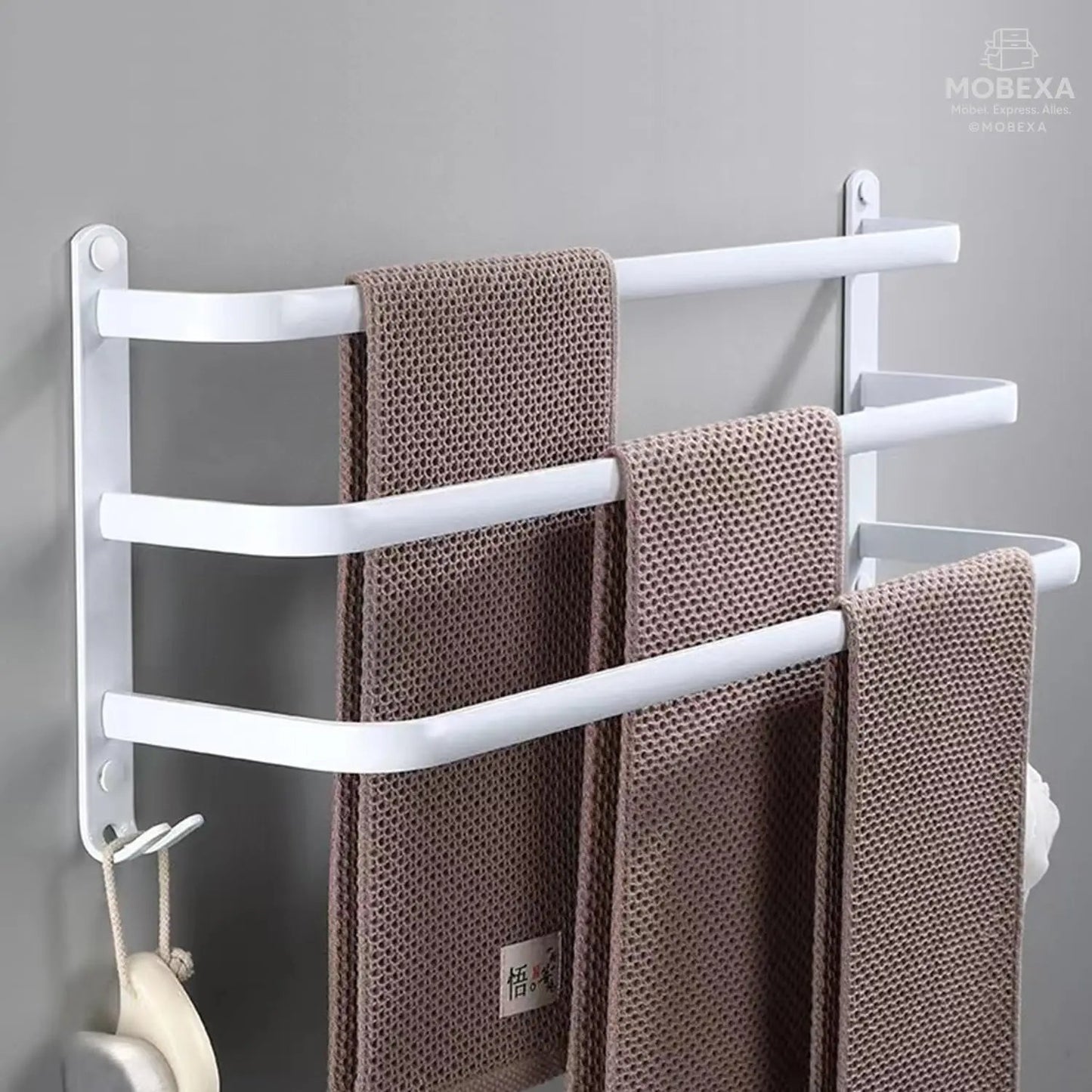 60 cm Towel Rail No Drilling Required Black Towel Holder Bathroom Towel Holder Wall Bathroom Accessory Set, Towel Holder Kitchen Towel Rail No Drilling MOBEXA