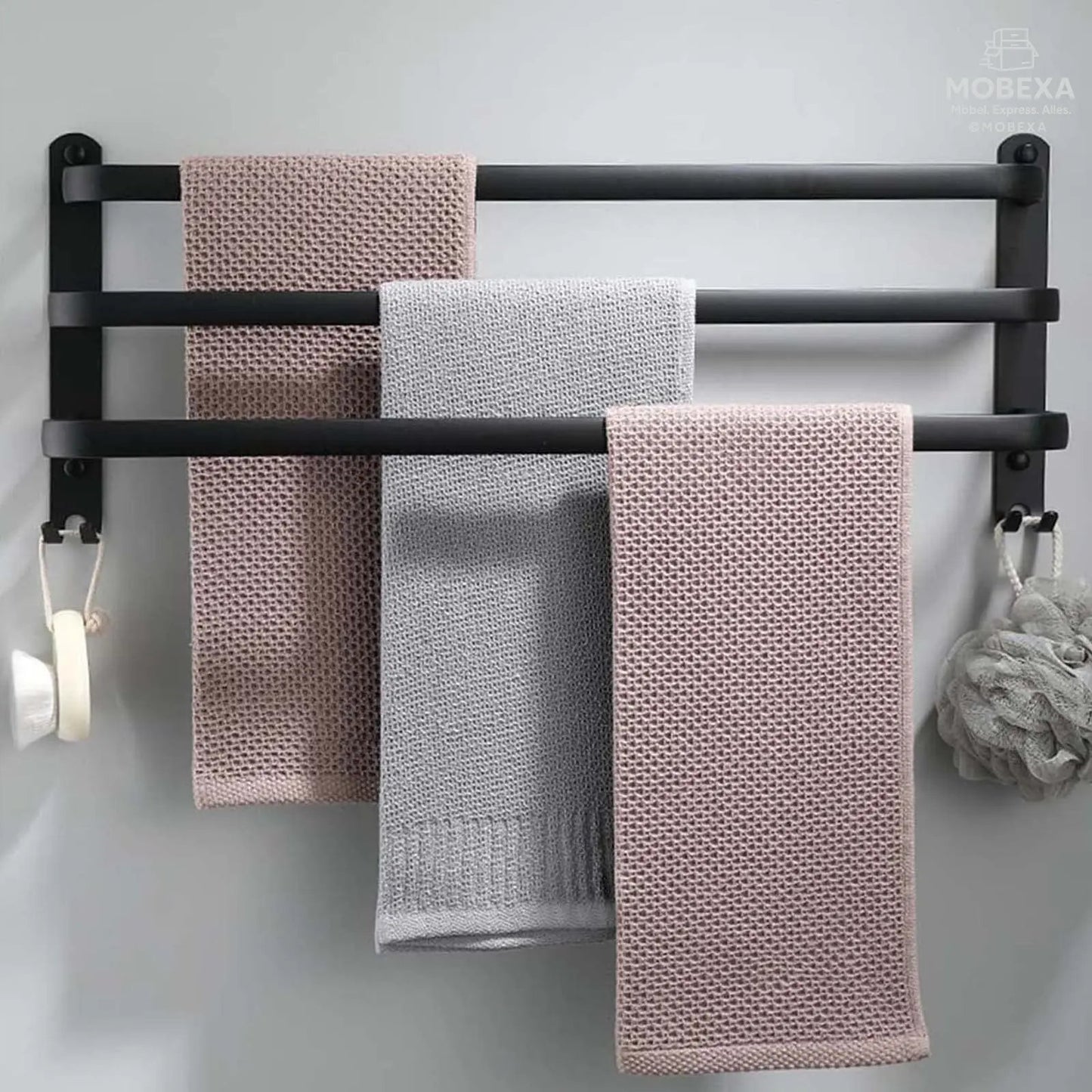60 cm Towel Rail No Drilling Required Black Towel Holder Bathroom Towel Holder Wall Bathroom Accessory Set, Towel Holder Kitchen Towel Rail No Drilling MOBEXA