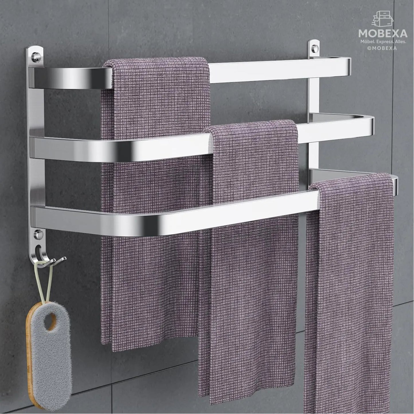 60 cm Towel Rail No Drilling Required Black Towel Holder Bathroom Towel Holder Wall Bathroom Accessory Set, Towel Holder Kitchen Towel Rail No Drilling MOBEXA