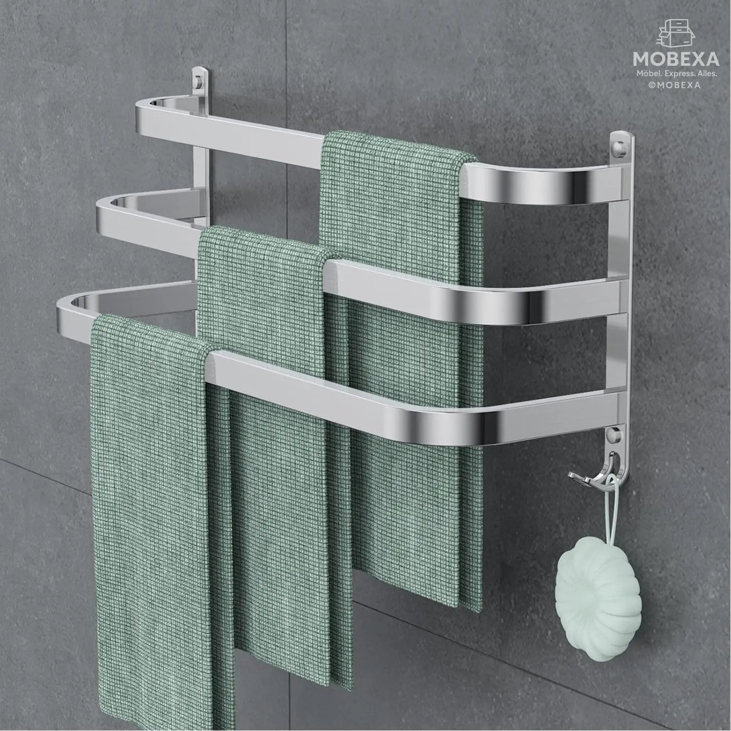 60 cm Towel Rail No Drilling Required Black Towel Holder Bathroom Towel Holder Wall Bathroom Accessory Set, Towel Holder Kitchen Towel Rail No Drilling MOBEXA