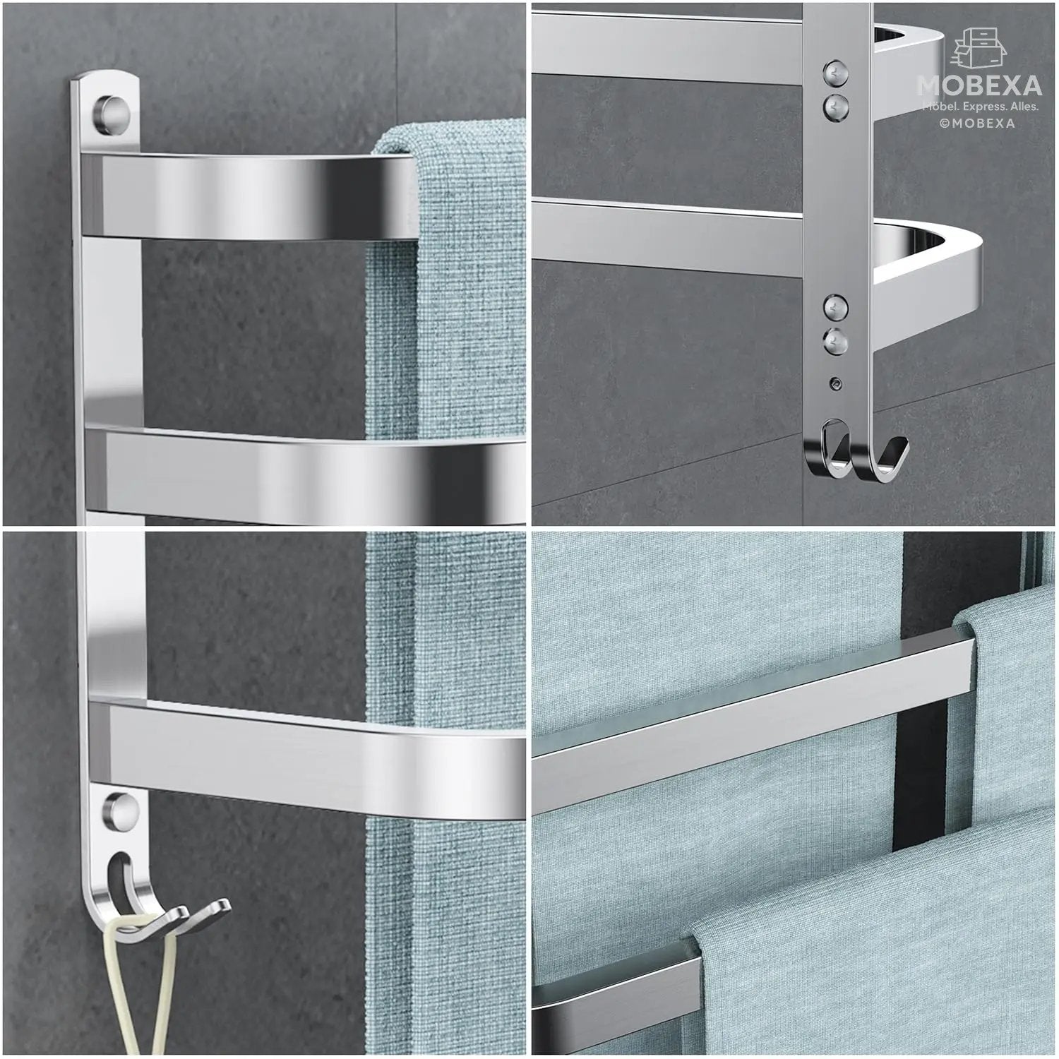 60 cm Towel Rail No Drilling Required Black Towel Holder Bathroom Towel Holder Wall Bathroom Accessory Set, Towel Holder Kitchen Towel Rail No Drilling MOBEXA