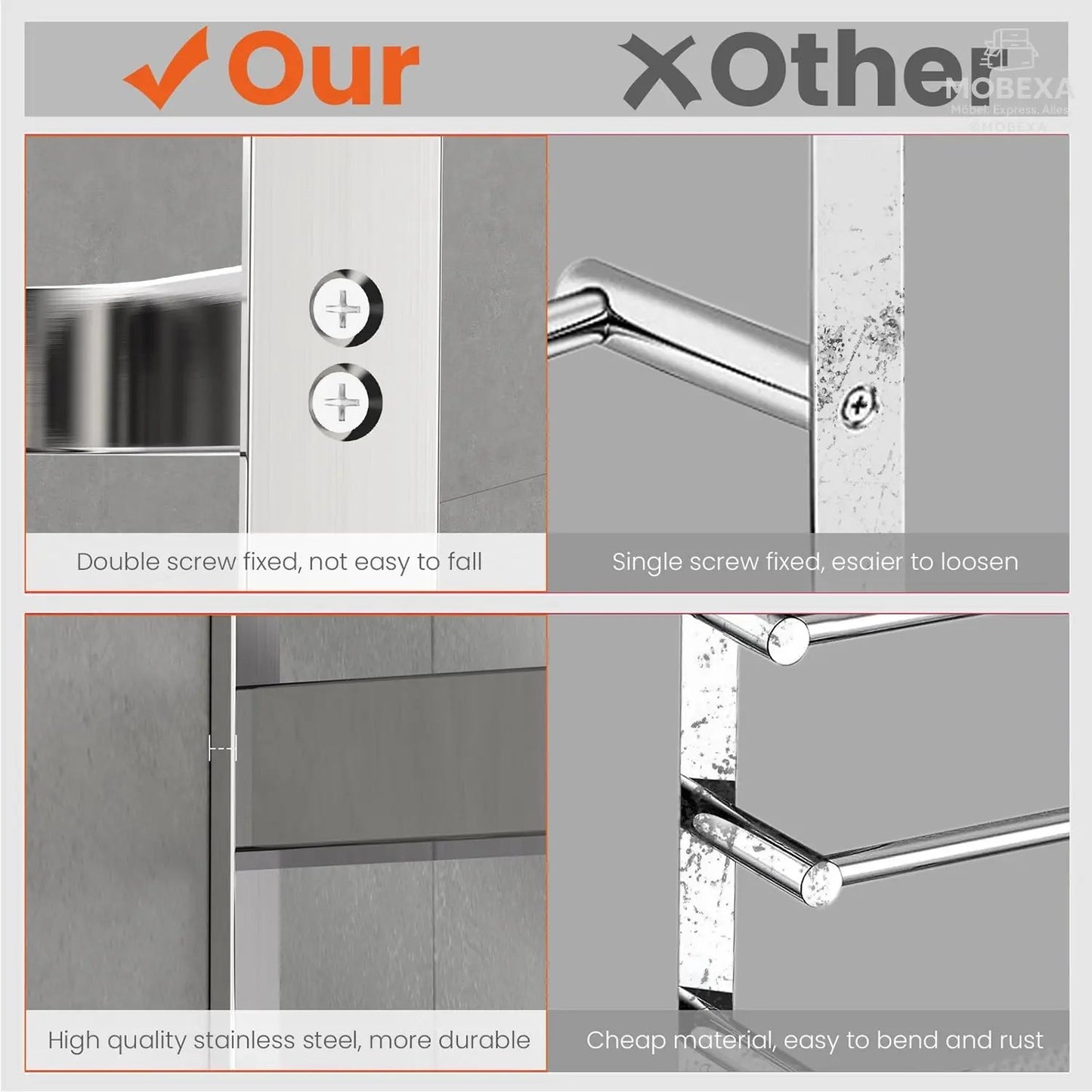 60 cm Towel Rail No Drilling Required Black Towel Holder Bathroom Towel Holder Wall Bathroom Accessory Set, Towel Holder Kitchen Towel Rail No Drilling MOBEXA