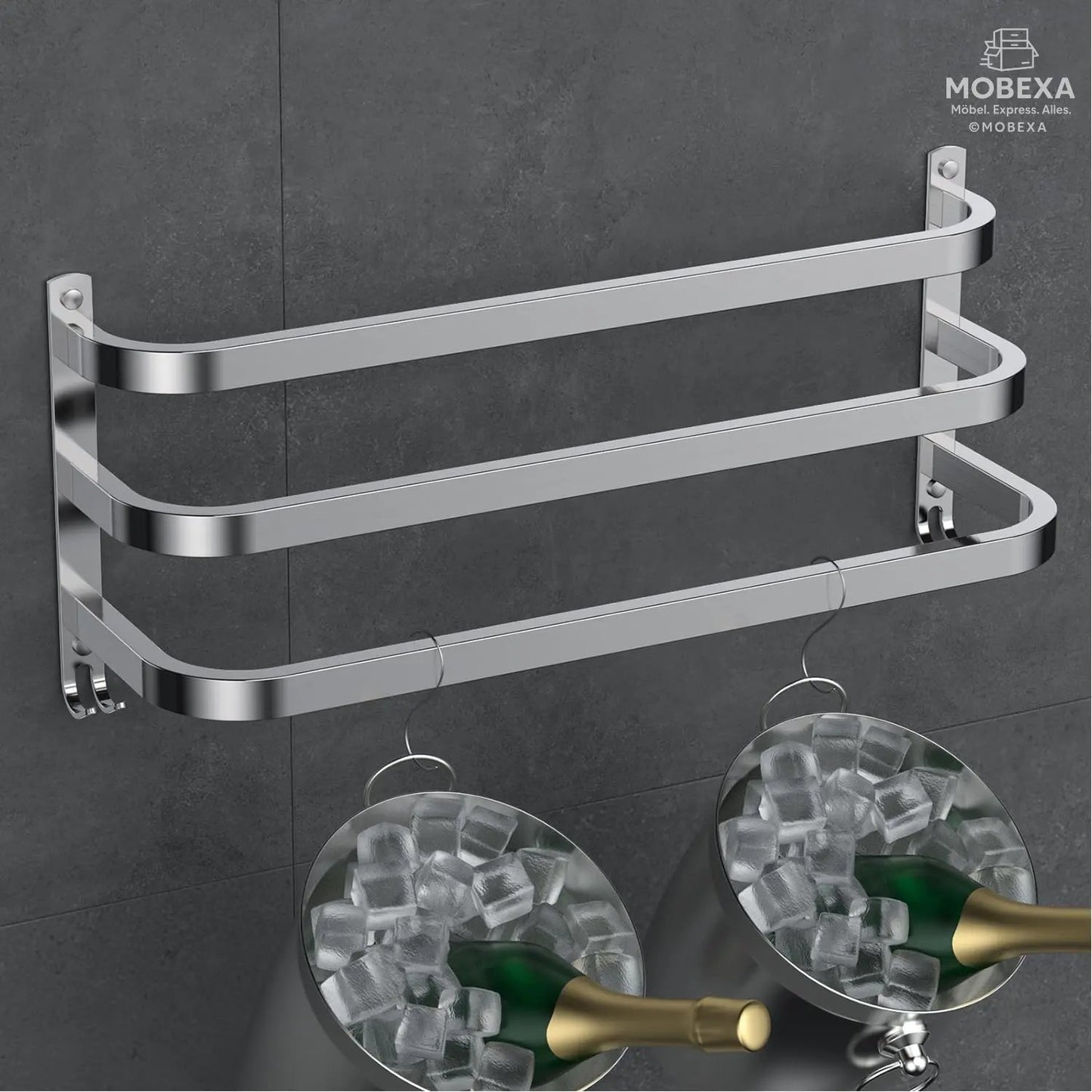 60 cm Towel Rail No Drilling Required Black Towel Holder Bathroom Towel Holder Wall Bathroom Accessory Set, Towel Holder Kitchen Towel Rail No Drilling MOBEXA