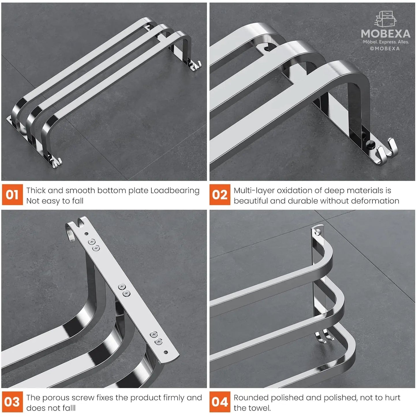 60 cm Towel Rail No Drilling Required Black Towel Holder Bathroom Towel Holder Wall Bathroom Accessory Set, Towel Holder Kitchen Towel Rail No Drilling MOBEXA