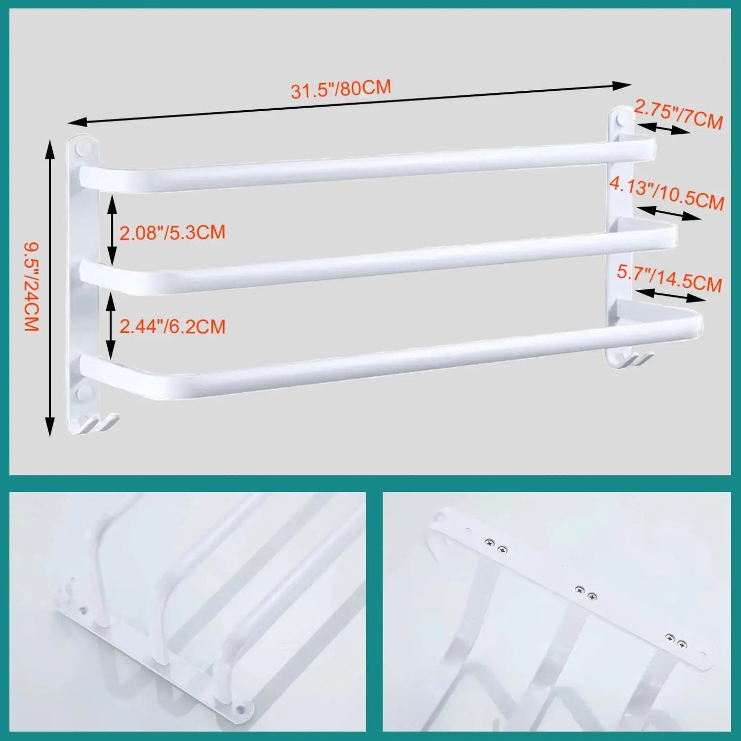 60 cm Towel Rail No Drilling Required Black Towel Holder Bathroom Towel Holder Wall Bathroom Accessory Set, Towel Holder Kitchen Towel Rail No Drilling MOBEXA