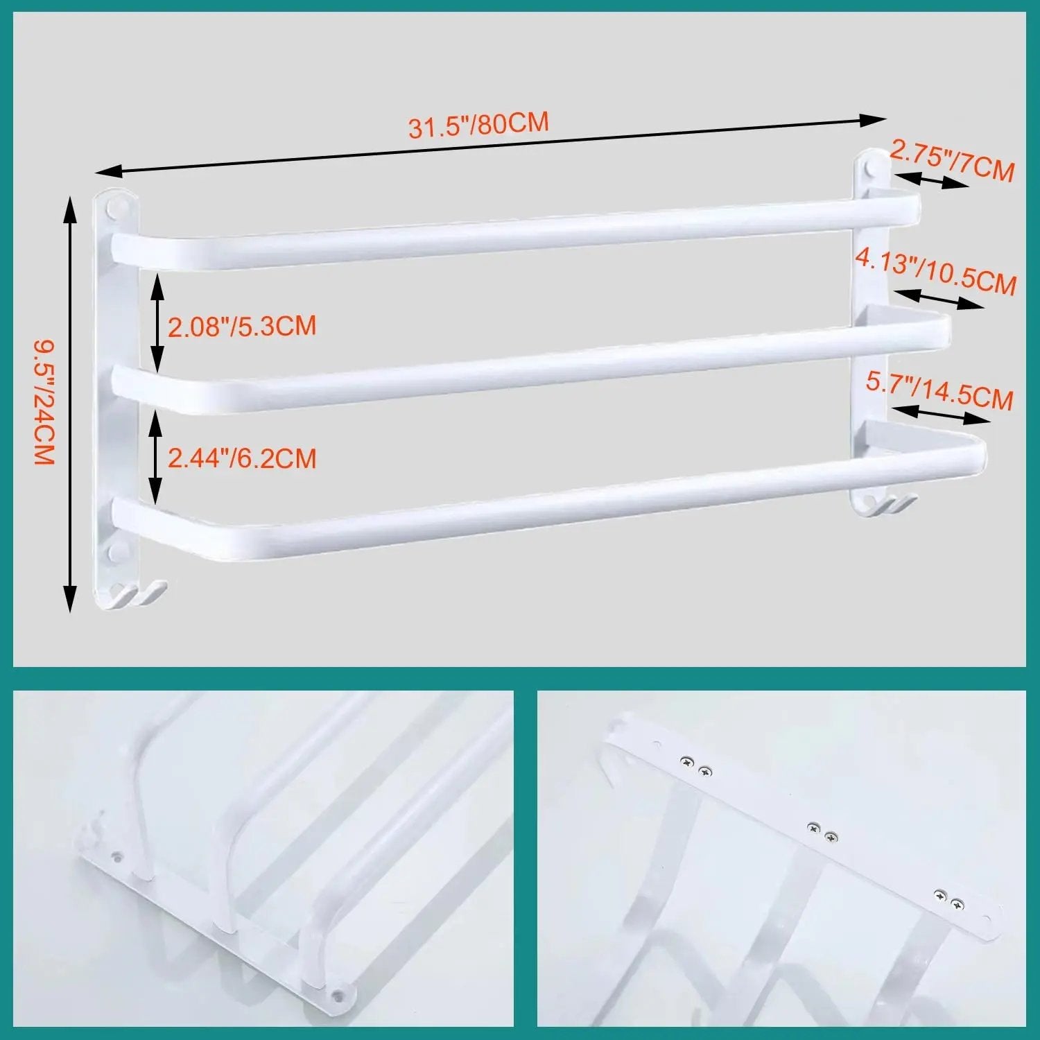 60 cm Towel Rail No Drilling Required Black Towel Holder Bathroom Towel Holder Wall Bathroom Accessory Set, Towel Holder Kitchen Towel Rail No Drilling MOBEXA