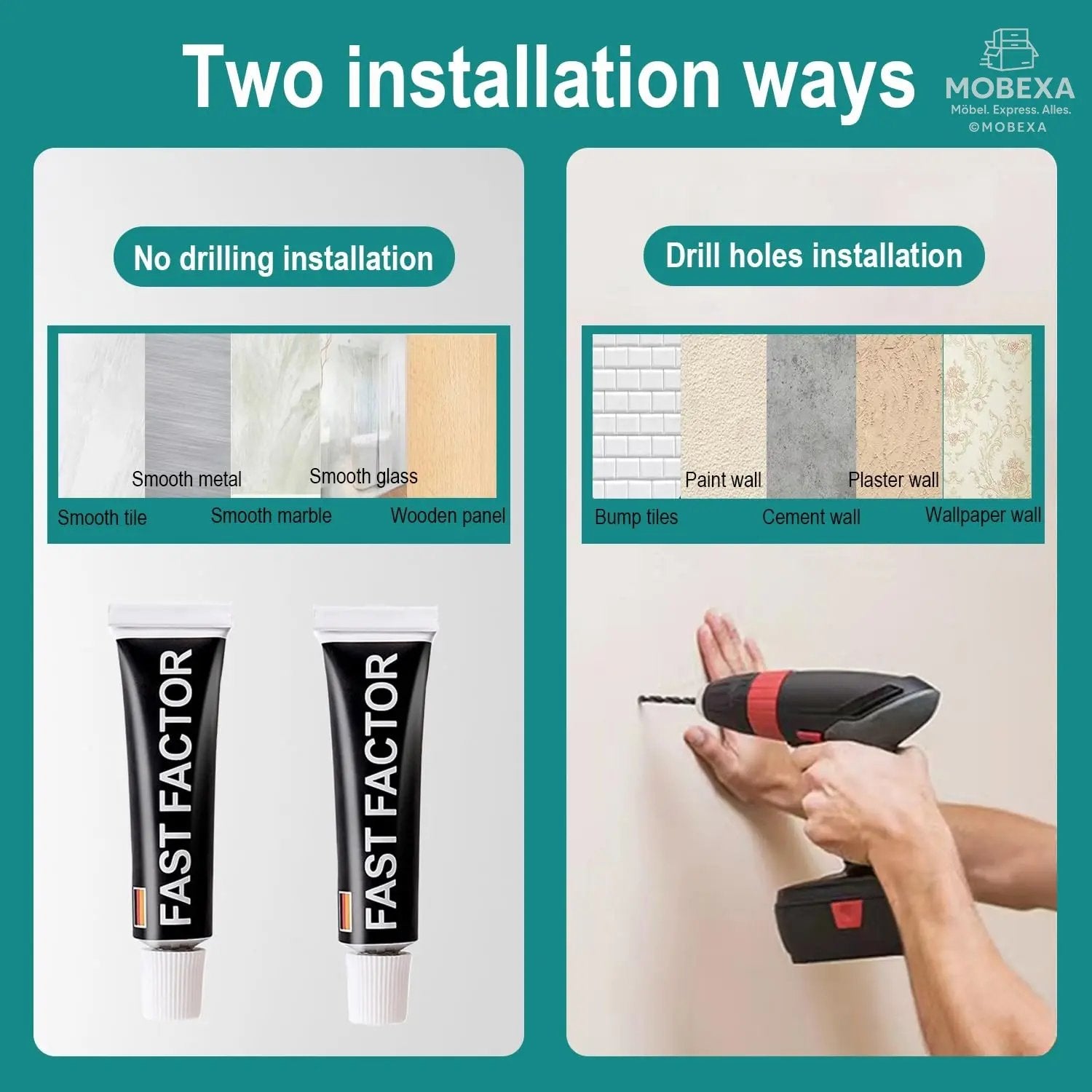 60 cm Towel Rail No Drilling Required Black Towel Holder Bathroom Towel Holder Wall Bathroom Accessory Set, Towel Holder Kitchen Towel Rail No Drilling MOBEXA