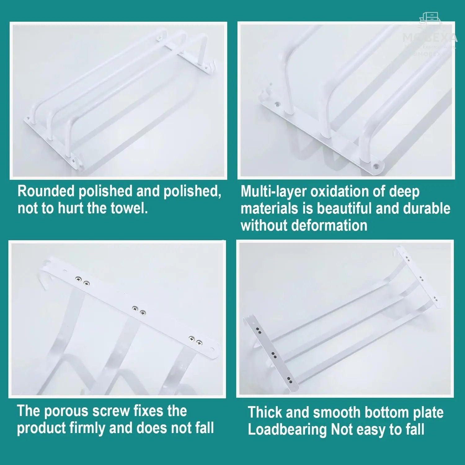 60 cm Towel Rail No Drilling Required Black Towel Holder Bathroom Towel Holder Wall Bathroom Accessory Set, Towel Holder Kitchen Towel Rail No Drilling MOBEXA