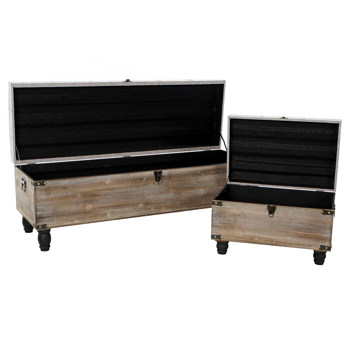 3er-Set Truhenbänke „Vintage Loft“ – Holz & Stoff, Stauraum, 120 cm
