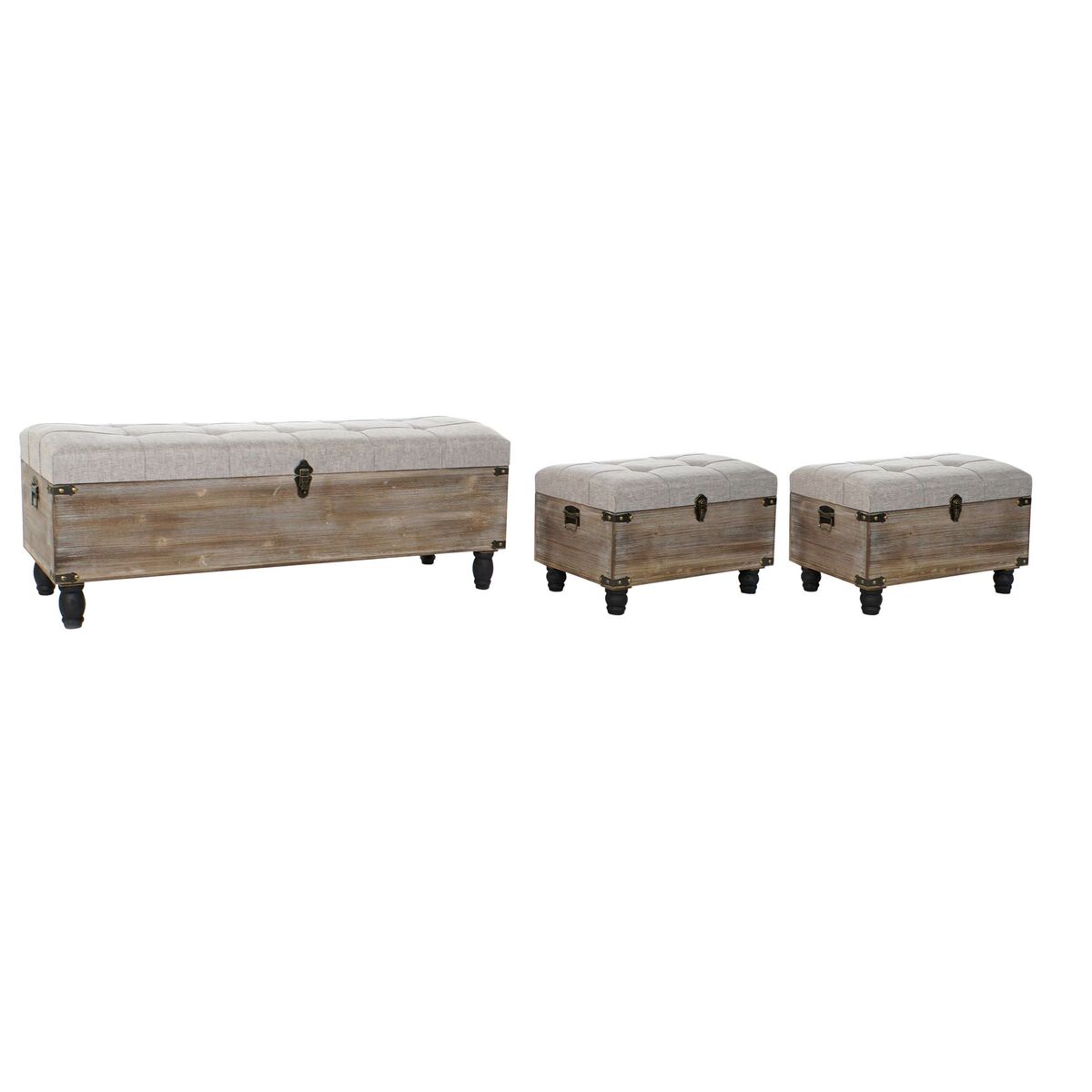 3er-Set Truhenbänke „Vintage Loft“ – Holz & Stoff, Stauraum, 120 cm