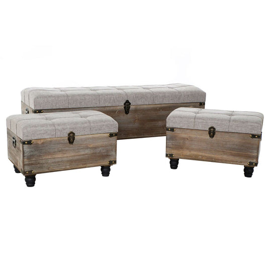 3er-Set Truhenbänke „Vintage Loft“ – Holz & Stoff, Stauraum, 120 cm