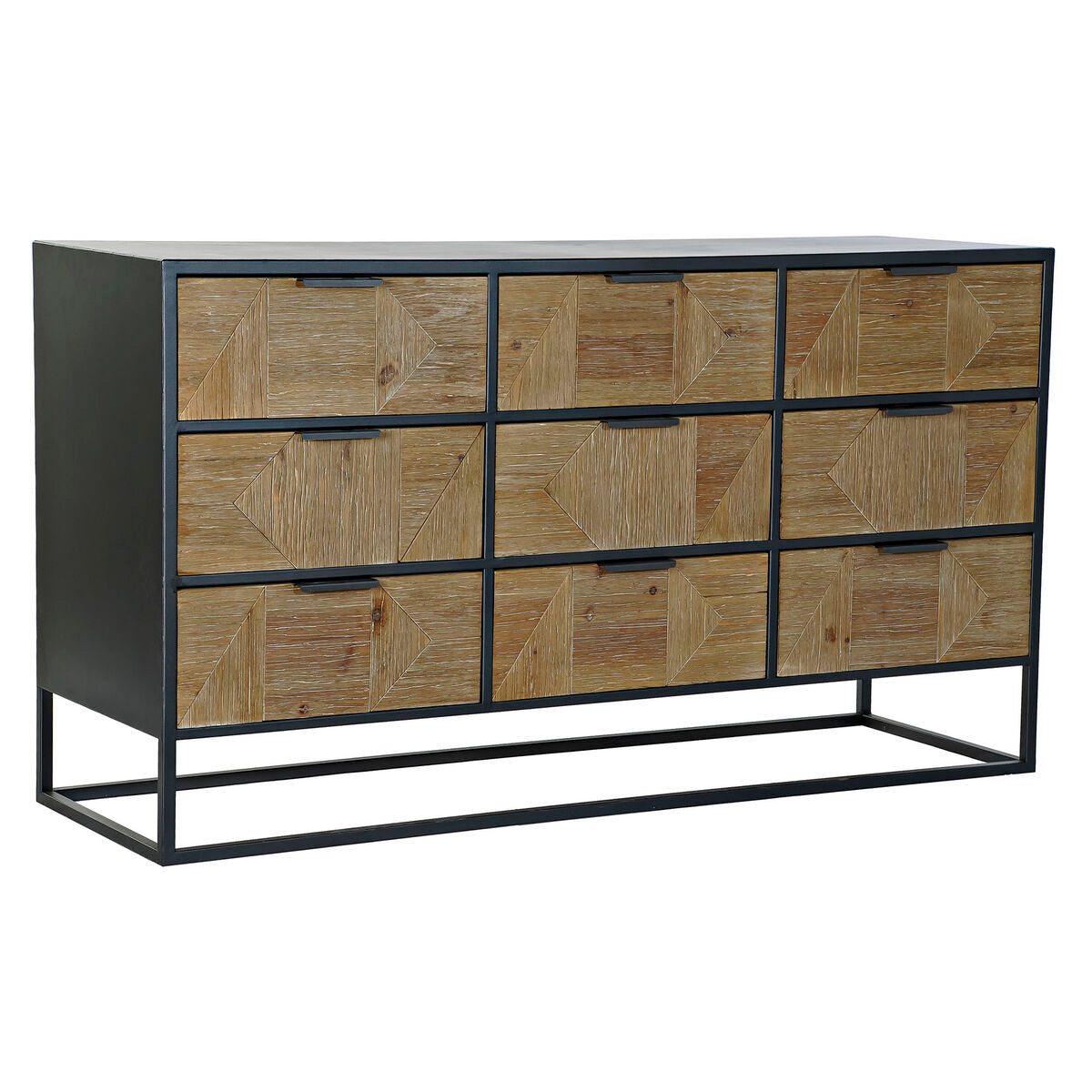 Loft-Sideboard aus Metall & Tannenholz – 9 Schubladen, 123 cm