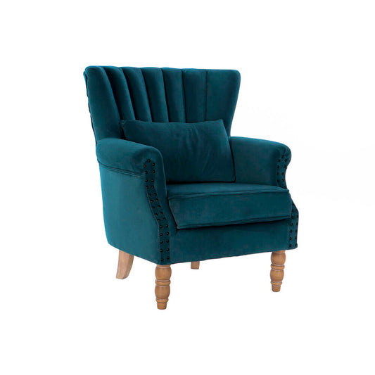 Chesterfield-Armchair DKD Home Decor – Türkis Samt & Naturholz