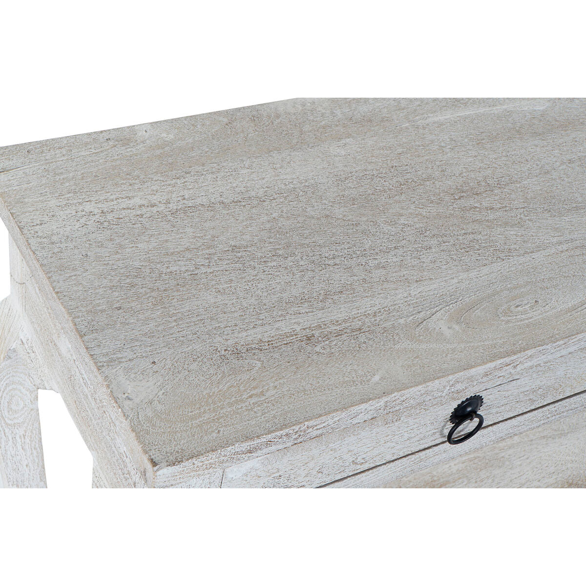 Klassischer Konsolentisch aus Mangoholz  Weiß, 2 Schubladen, 115 cm