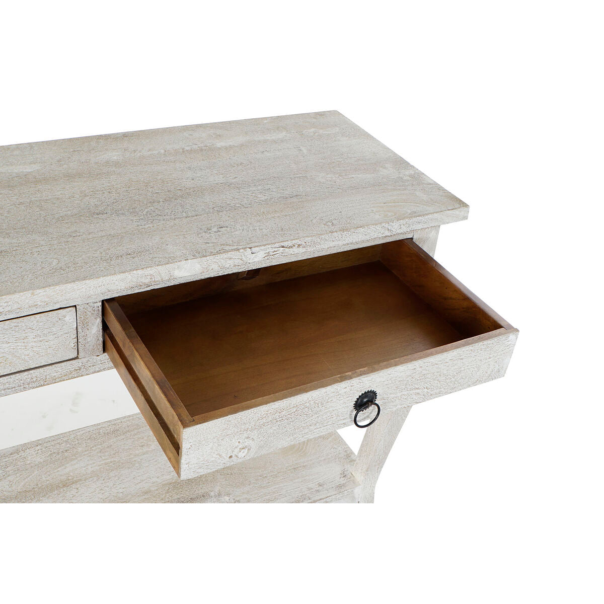 Klassischer Konsolentisch aus Mangoholz  Weiß, 2 Schubladen, 115 cm