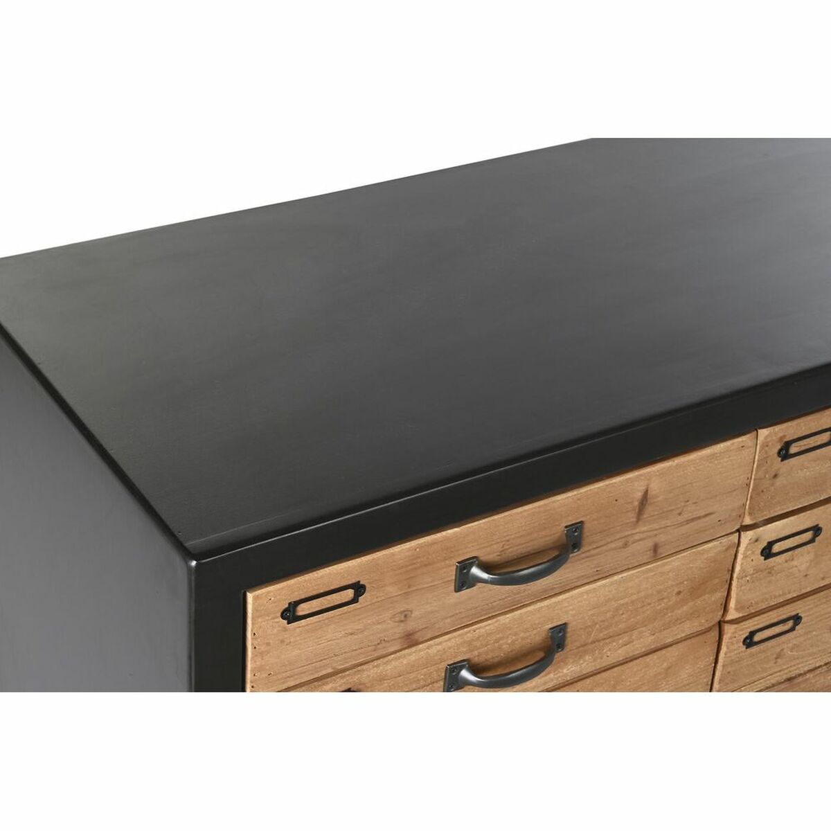 Vintage-Sideboard aus Tannenholz – Schwarz/Natur, 9 Schubladen