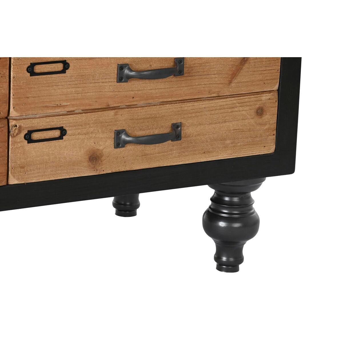 Vintage-Sideboard aus Tannenholz – Schwarz/Natur, 9 Schubladen