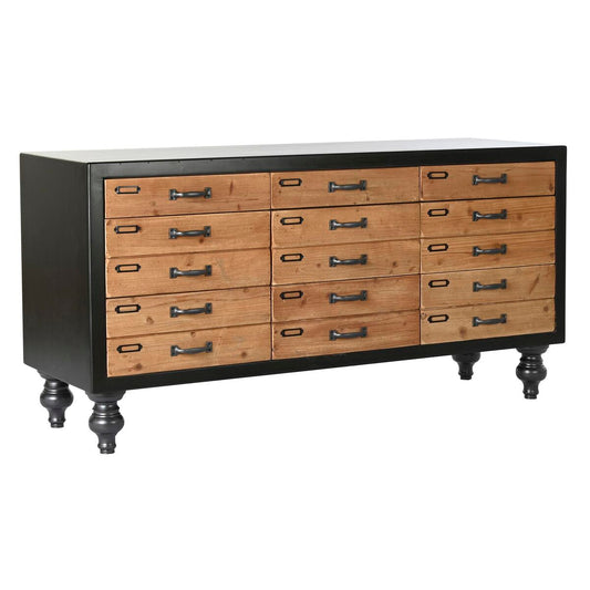 Vintage-Sideboard aus Tannenholz – Schwarz/Natur, 9 Schubladen