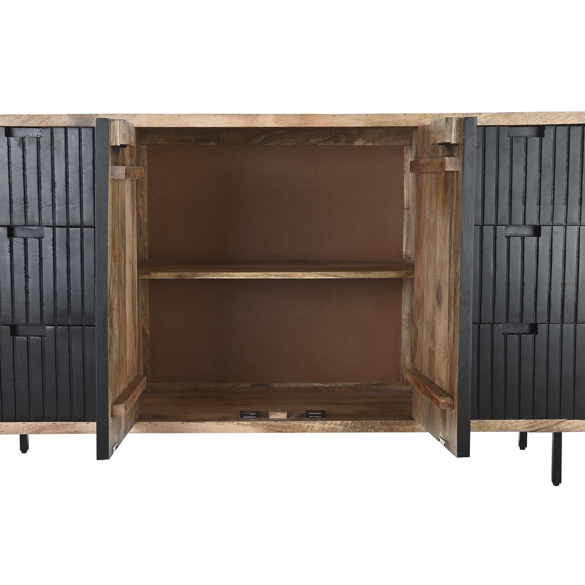 Modernes Sideboard aus Mangoholz & Metall – Schwarz/Natur, 160 cm