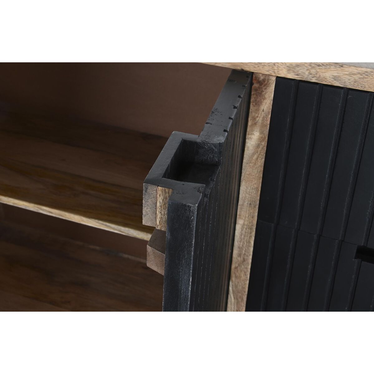 Modernes Sideboard aus Mangoholz & Metall – Schwarz/Natur, 160 cm