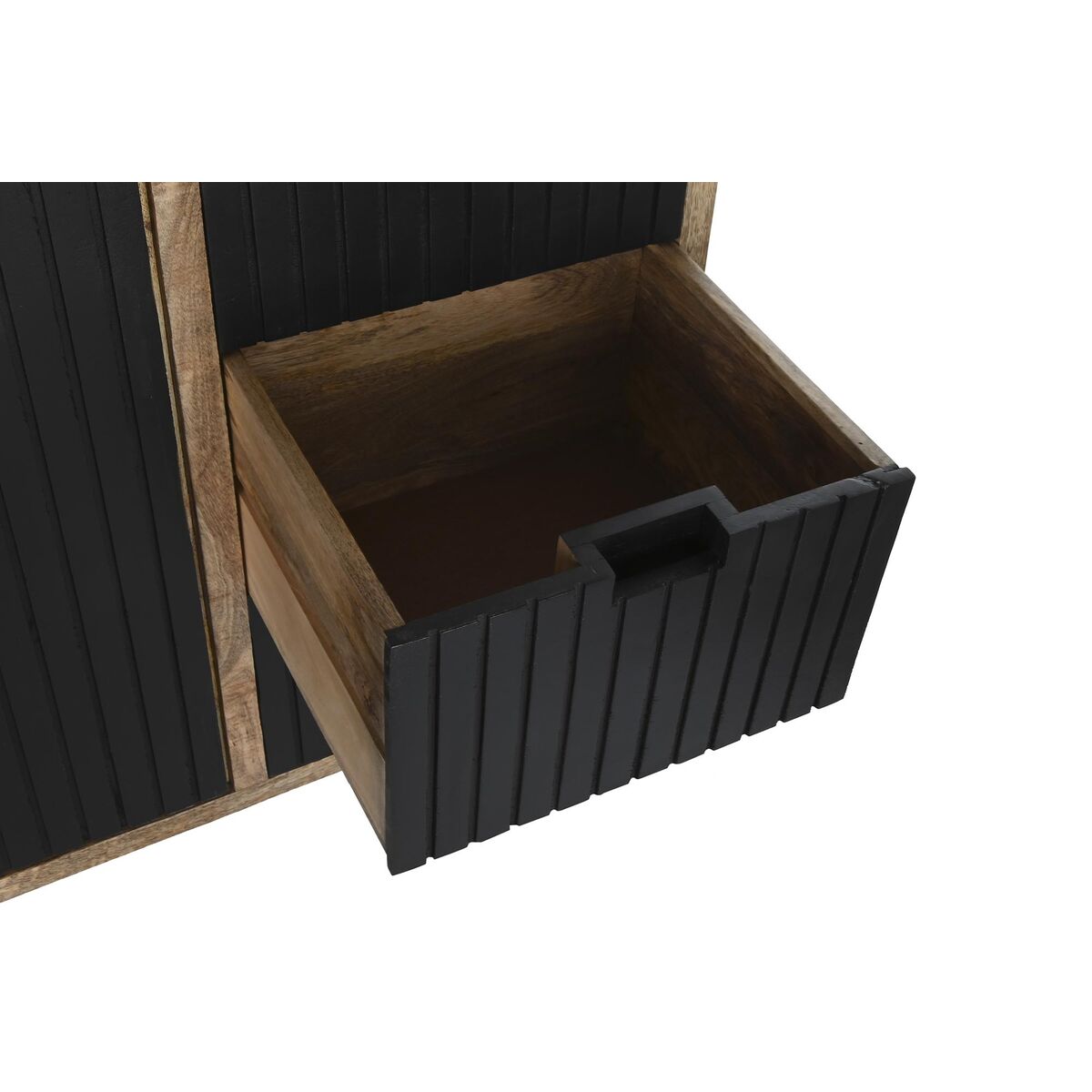 Modernes Sideboard aus Mangoholz & Metall – Schwarz/Natur, 160 cm