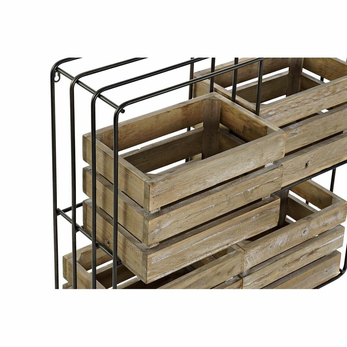 Wandregal im Cottage-Stil mit 4 Holzkisten – Metall & Holz