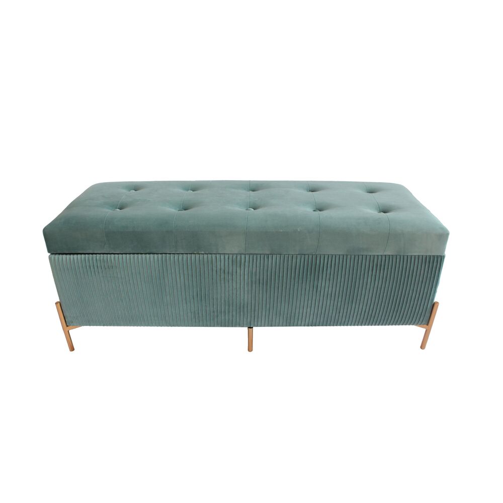 Glamouröse Sitzbank in Grün – Samt, 115 x 40 x 45 cm, Metallfüße