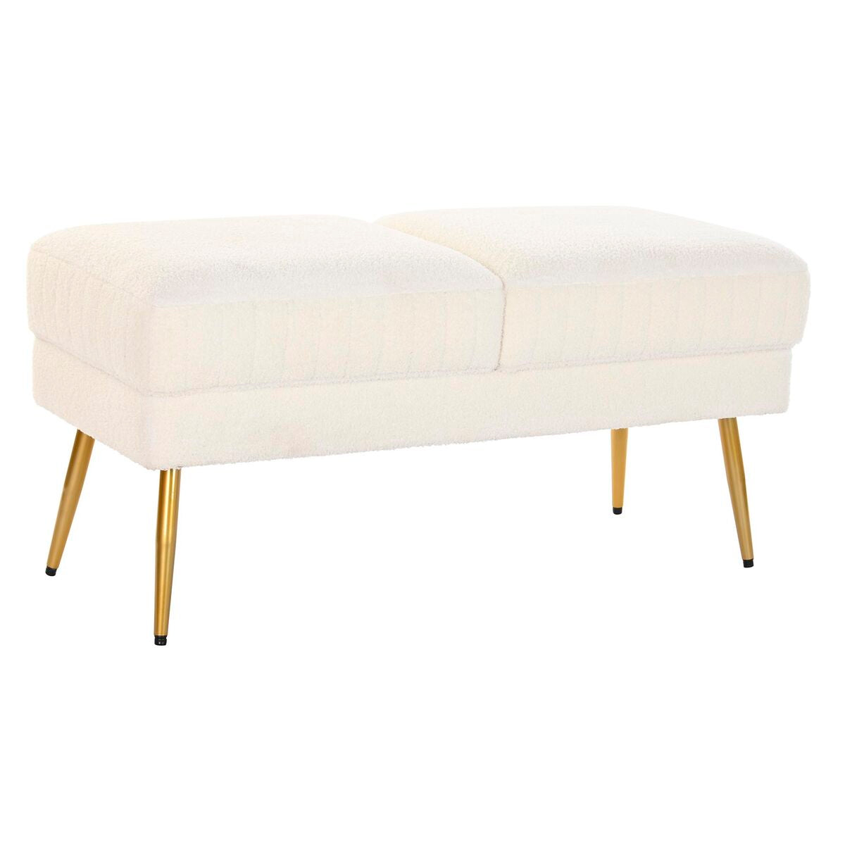 Design-Sitzbank „White Wool“ – Weißer Bouclé-Stoff & Metallfüße