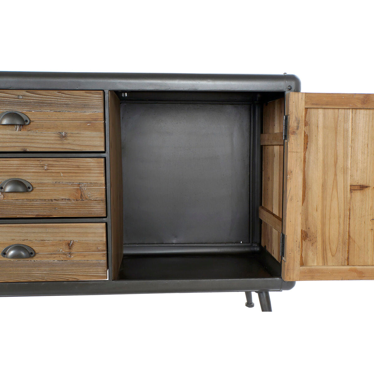 Industrial Sideboard aus Metall & Tannenholz – 2 Türen, 3 Schubladen