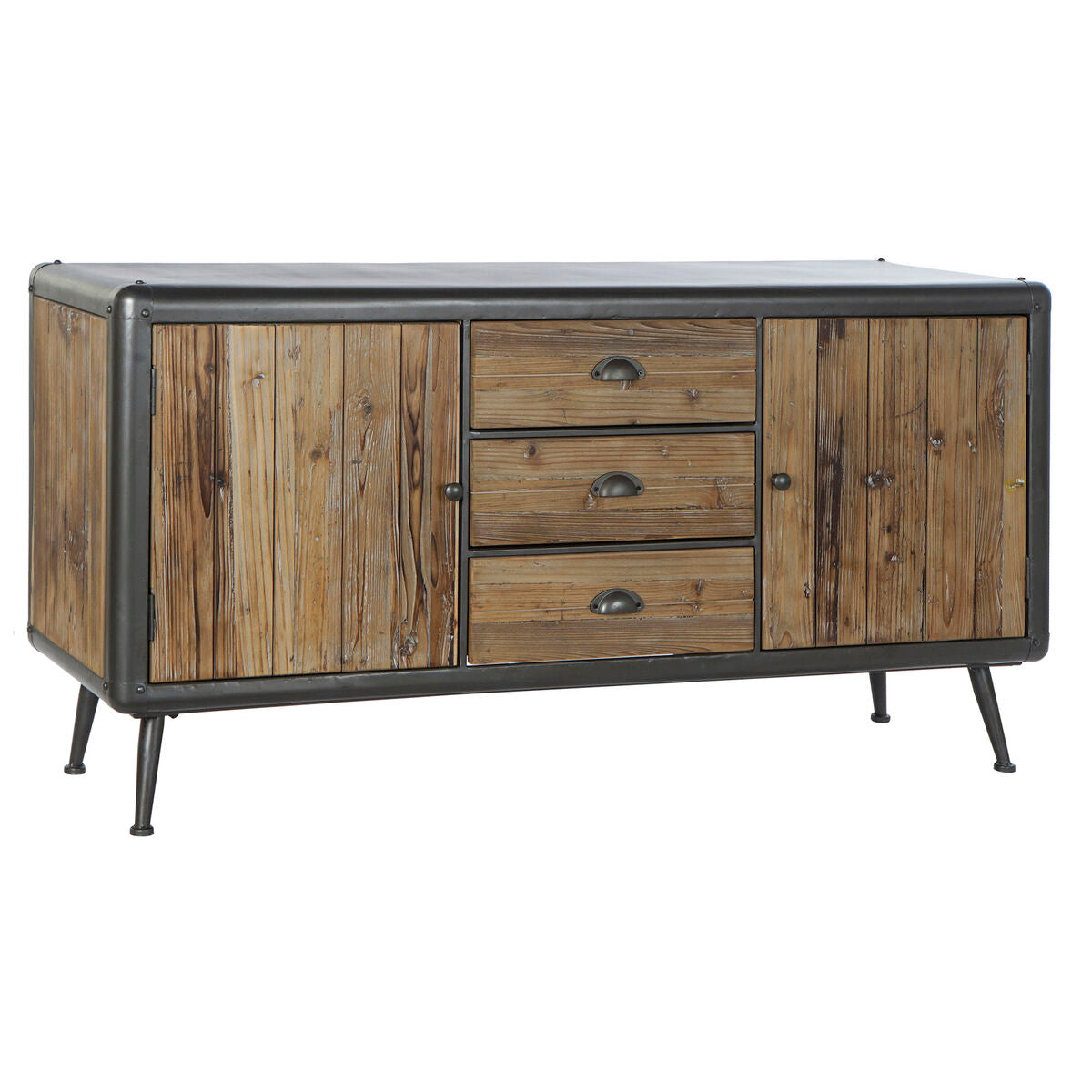 Industrial Sideboard aus Metall & Tannenholz – 2 Türen, 3 Schubladen