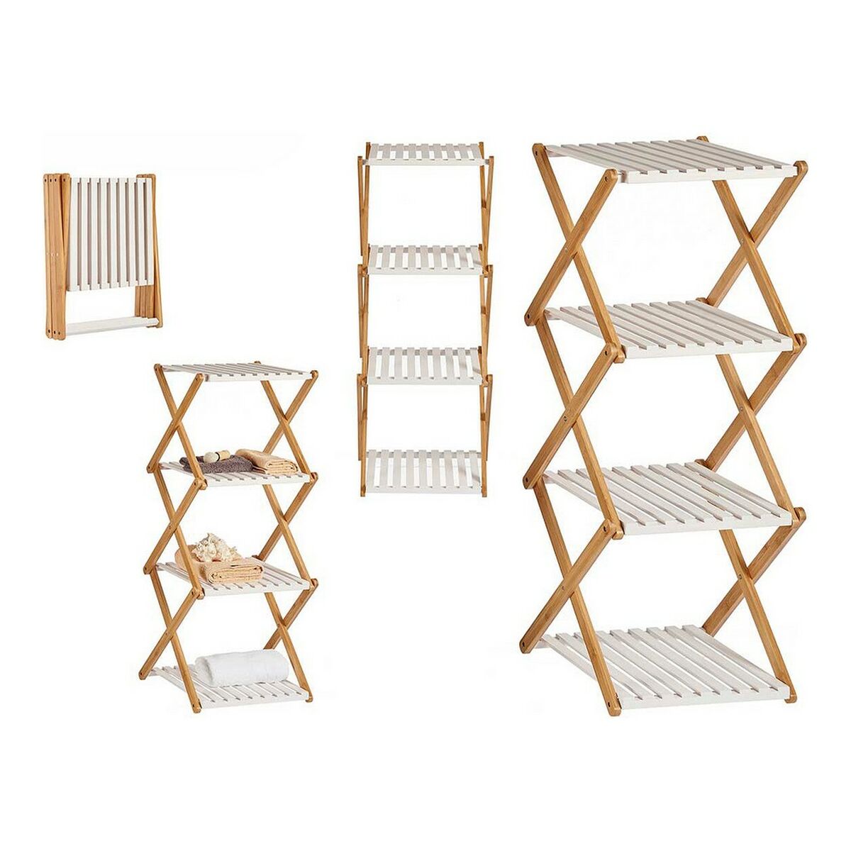 Faltbares Holzregal – Weiß/Braun, 4 Ebenen, 96 cm