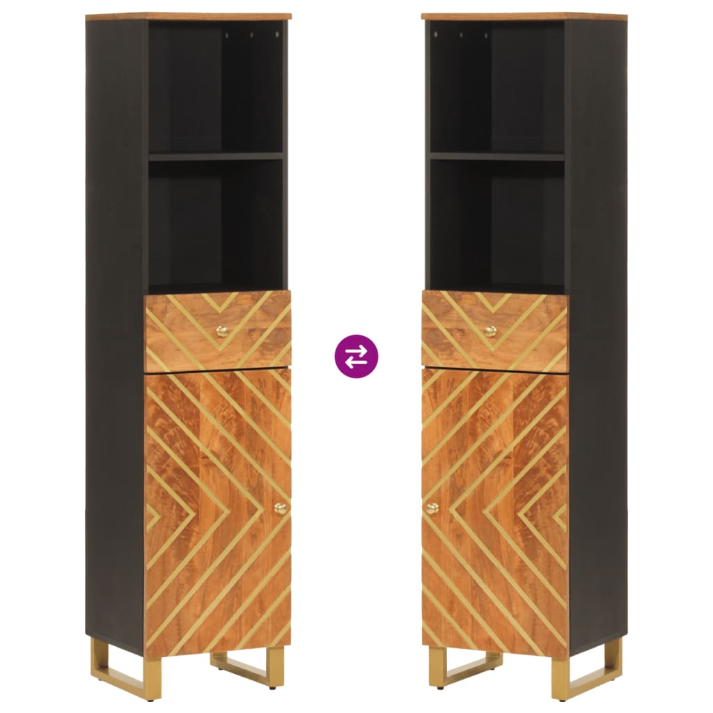 Badschrank Braun Und Schwarz 38X33,5X160 Cm Massivholz Mango